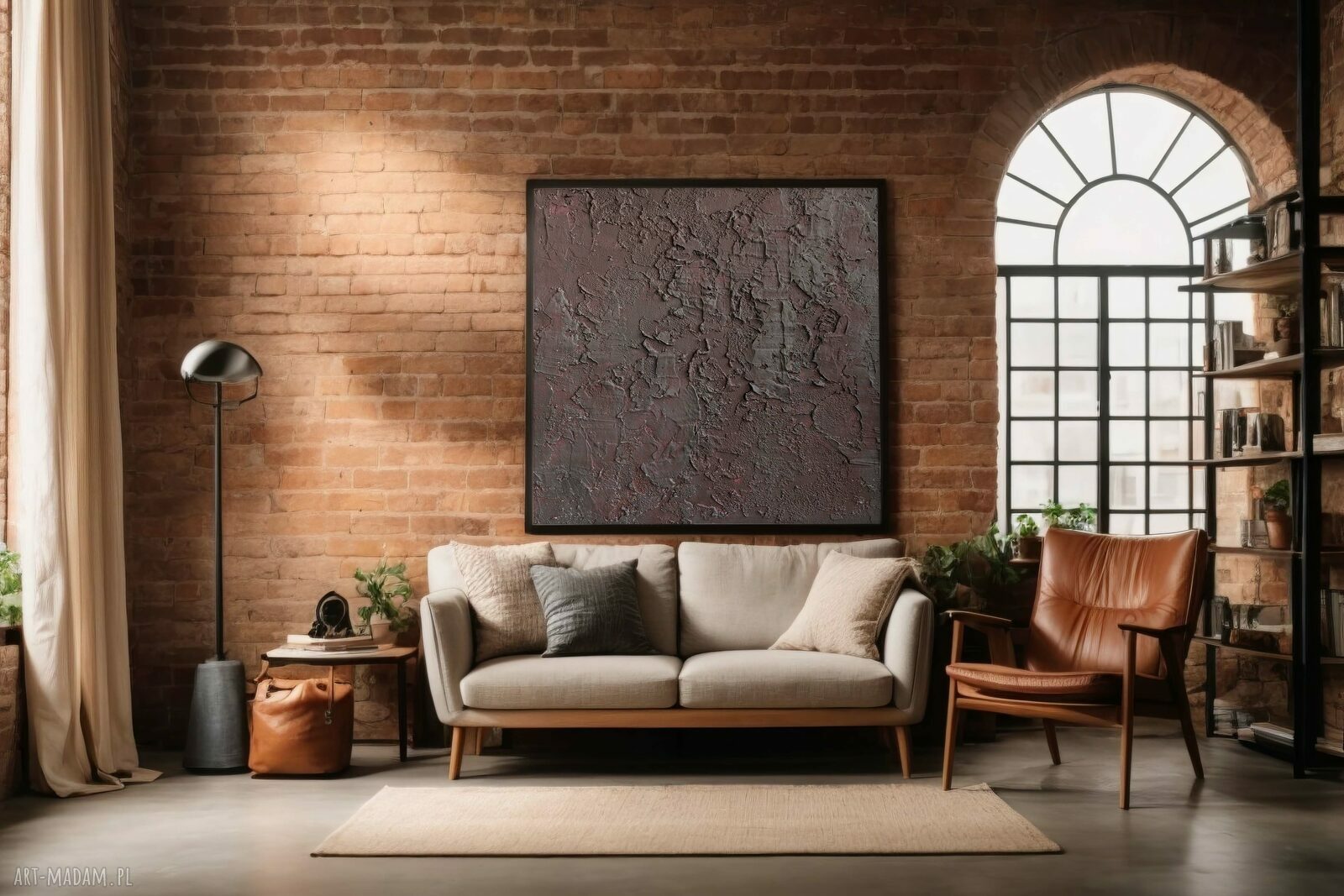 Burgundowy ręcznie malowany obraz strukturalny 3D na płótnie 100x100 cm