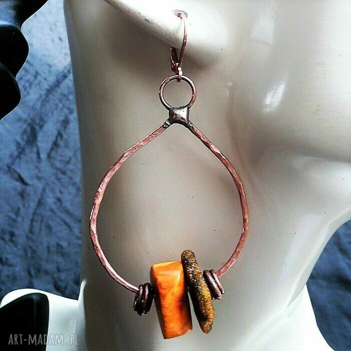 Bursztyn inaczej - designerskie kolczyki handmade z bursztynu bałtyckiego i miedzią (Tiffany)