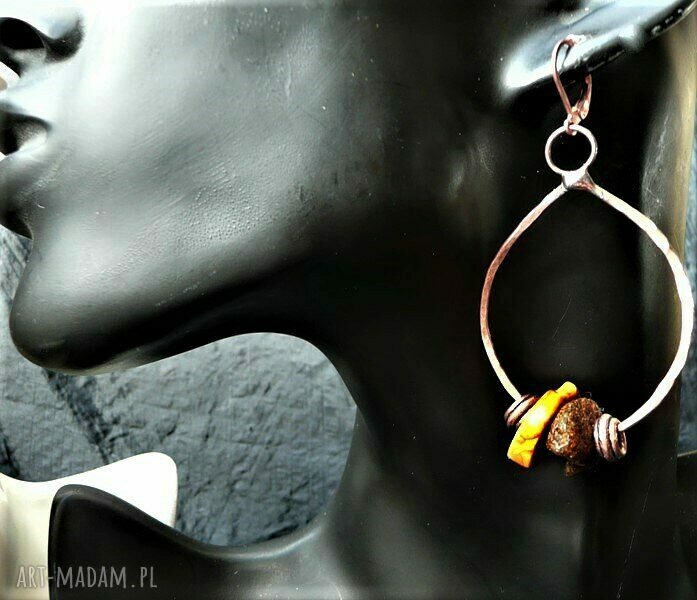 Bursztyn inaczej - designerskie kolczyki handmade z bursztynu bałtyckiego i miedzią (Tiffany)