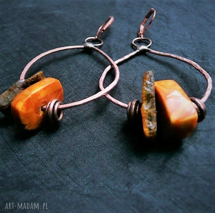 Bursztyn inaczej - designerskie kolczyki handmade z bursztynu bałtyckiego i miedzią (Tiffany)