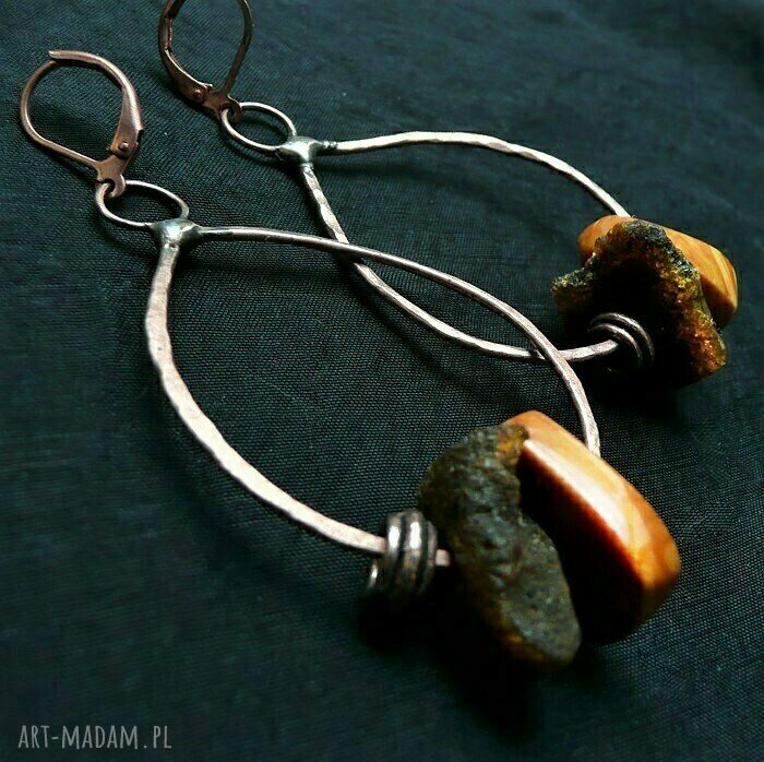 Bursztyn inaczej - designerskie kolczyki handmade z bursztynu bałtyckiego i miedzią (Tiffany)