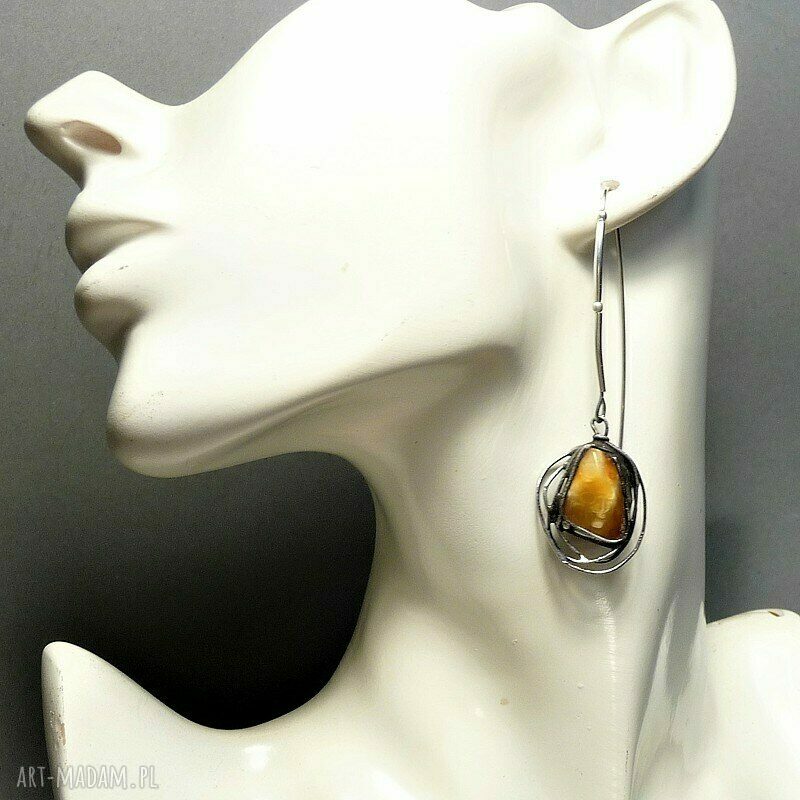 Bursztyn oprawiony w stylu Tiffany - antyalergiczne kolczyki handmade