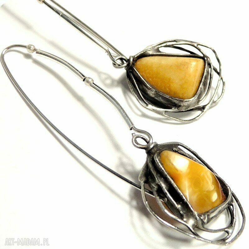 Bursztyn oprawiony w stylu Tiffany - antyalergiczne kolczyki handmade