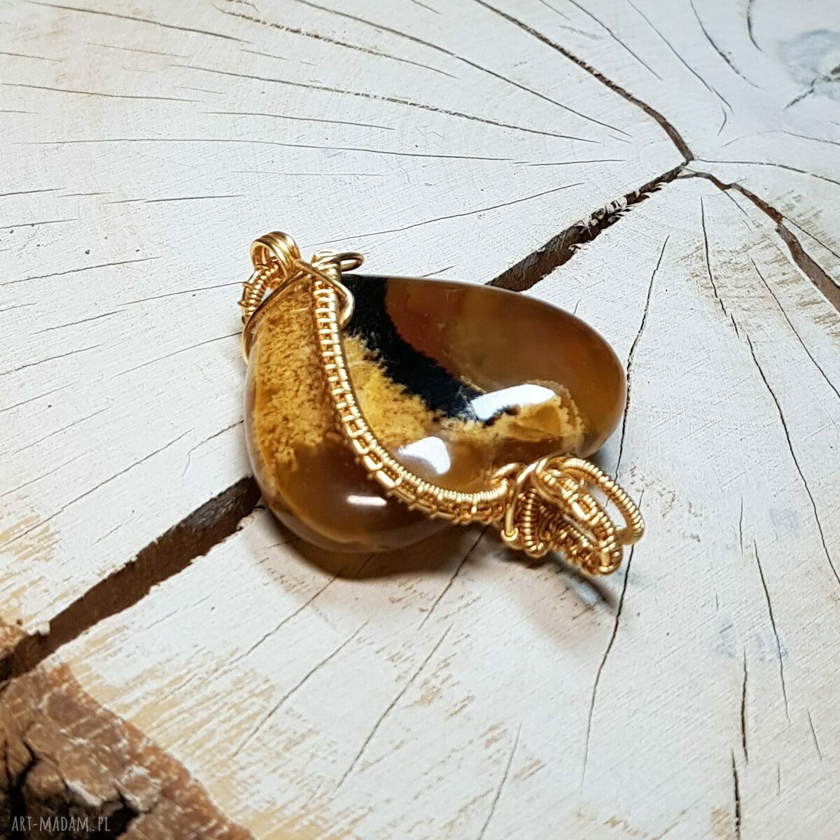 Wisiorek Bursztynowe Serce M298 - wire wrapping z bursztynu z Sumatry