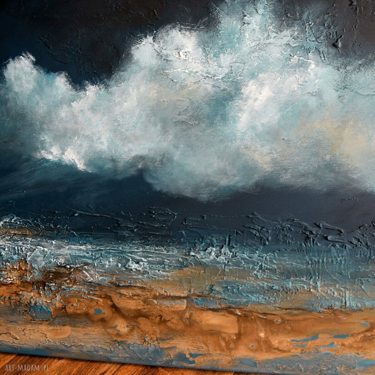 Burzowe niebo - nowoczesny pejzaż morski, obraz abstrakcyjny ręcznie malowany 120x60 cm