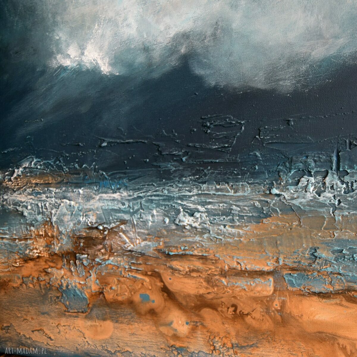 Burzowe niebo - nowoczesny pejzaż morski, obraz abstrakcyjny ręcznie malowany 120x60 cm