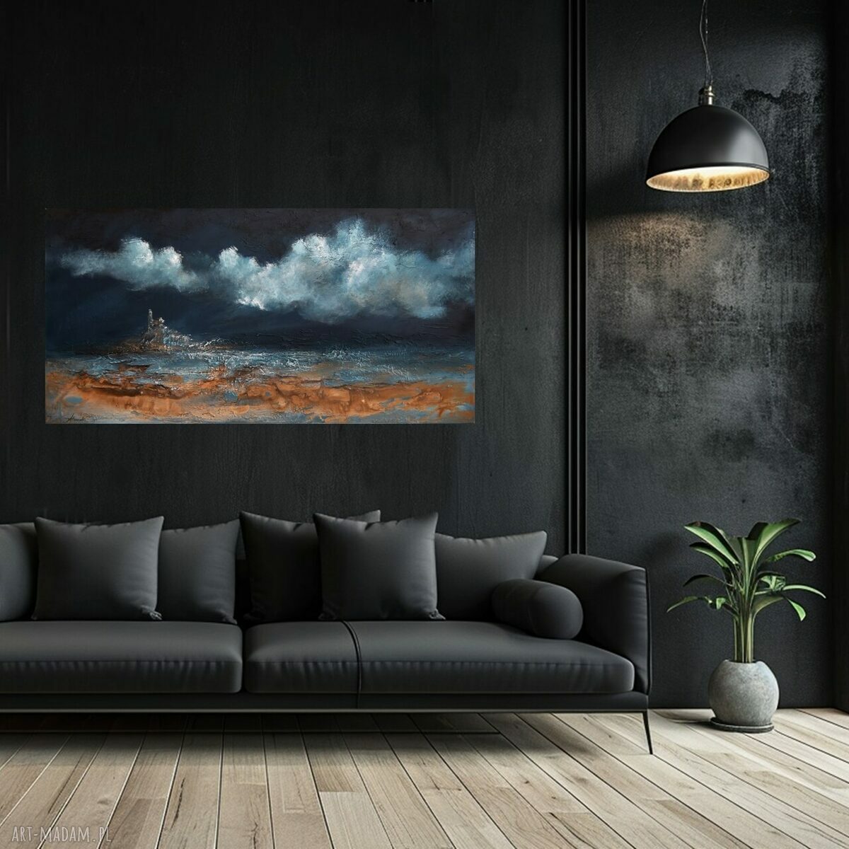 Burzowe niebo - nowoczesny pejzaż morski, obraz abstrakcyjny ręcznie malowany 120x60 cm