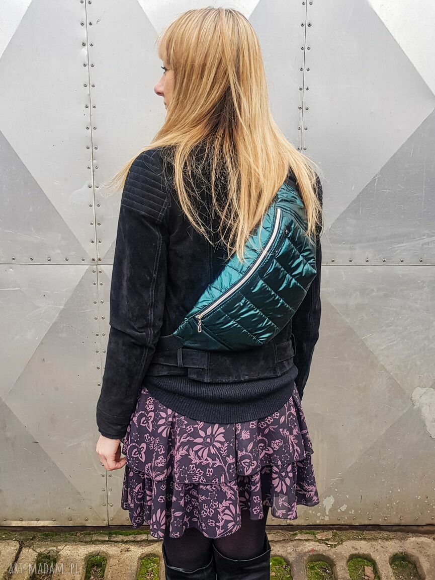 Nerka XXL w butelkowej zieleni - pikowana saszetka handmade