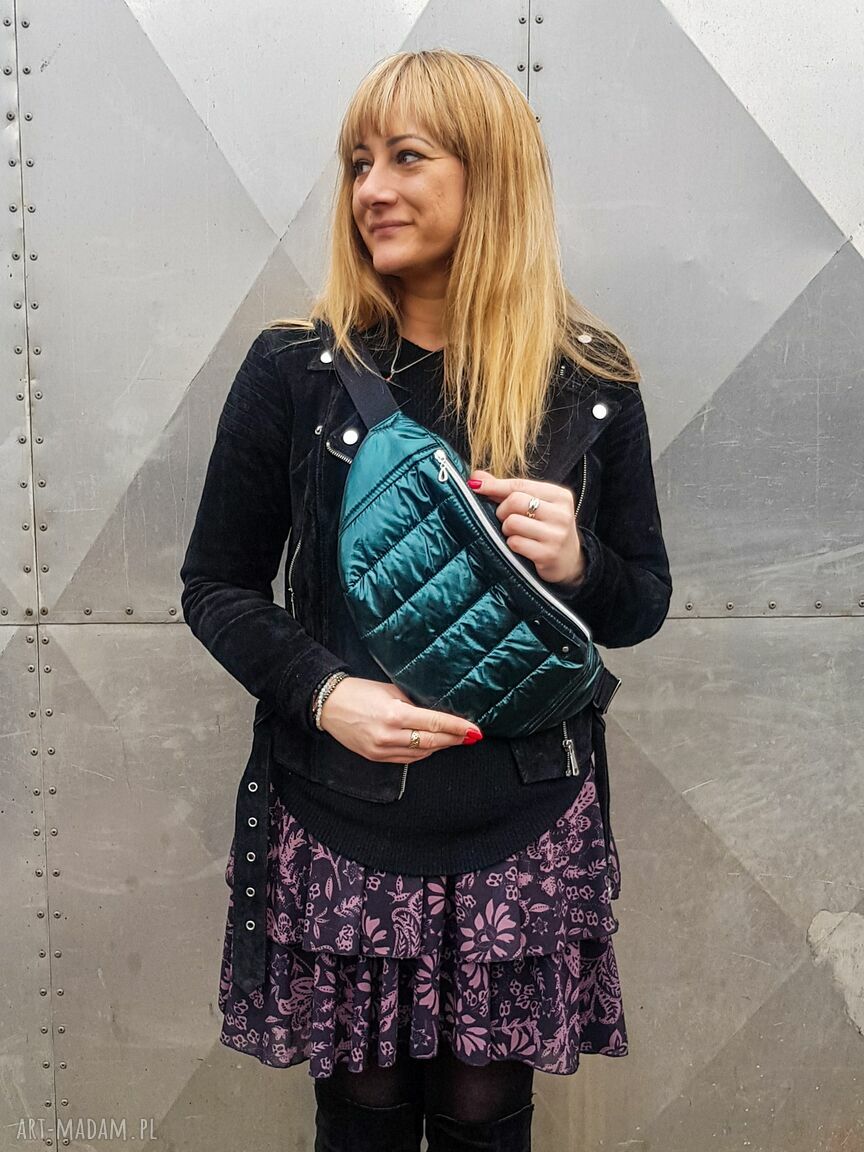 Nerka XXL w butelkowej zieleni - pikowana saszetka handmade