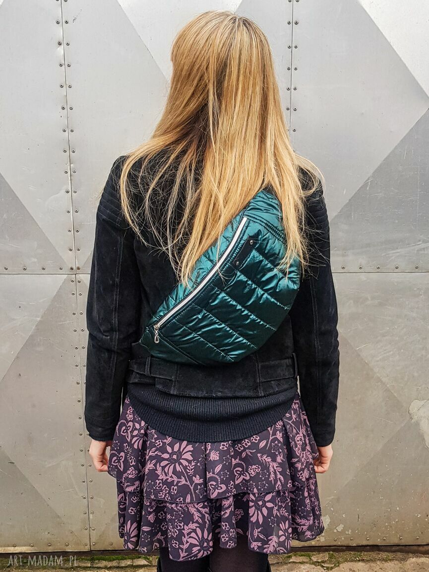 Nerka XXL w butelkowej zieleni - pikowana saszetka handmade