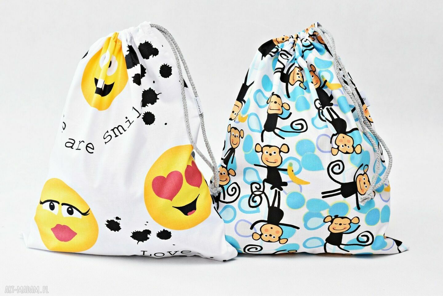 Bawełniany worek na kapcie i buty z emotkami/emoji - do przedszkola i na pranie
