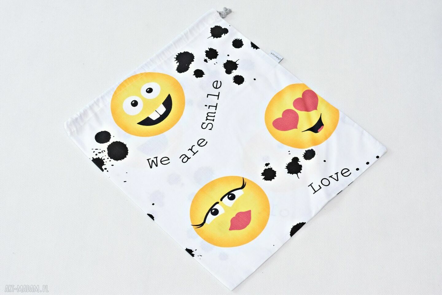 Bawełniany worek na kapcie i buty z emotkami/emoji - do przedszkola i na pranie