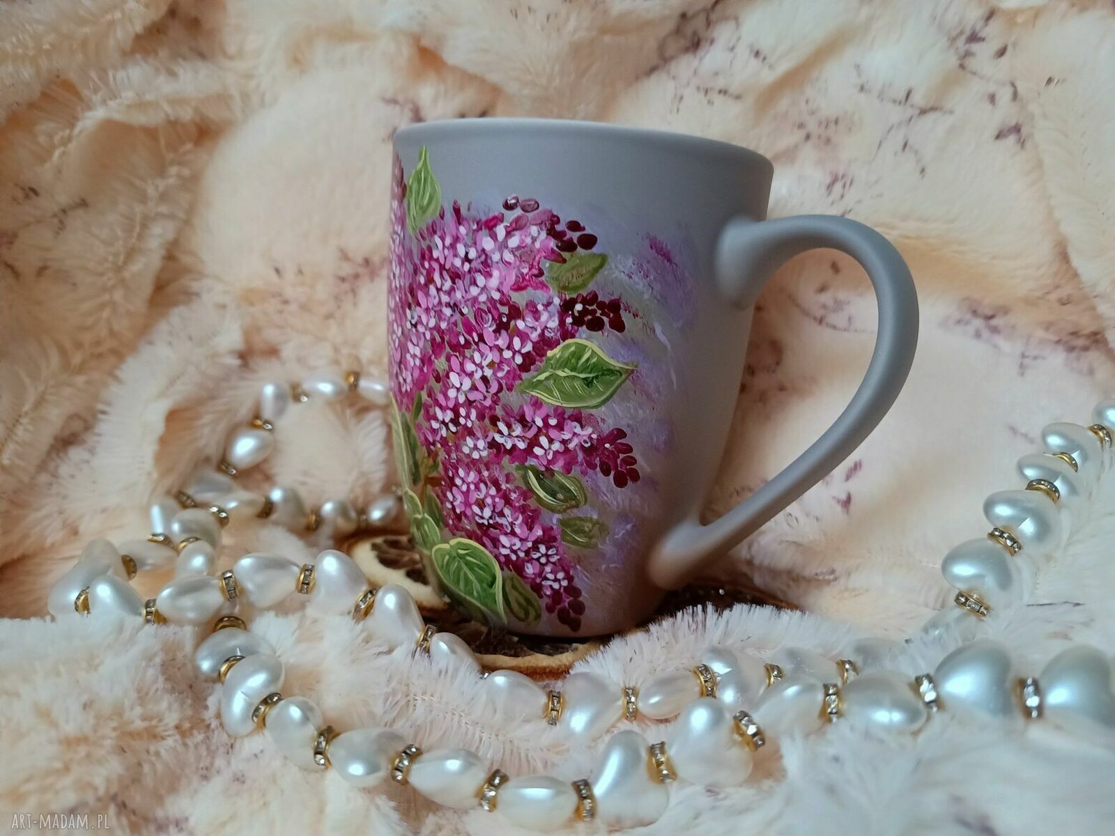 Kubek z bzami - ręcznie malowana porcelana 300 ml