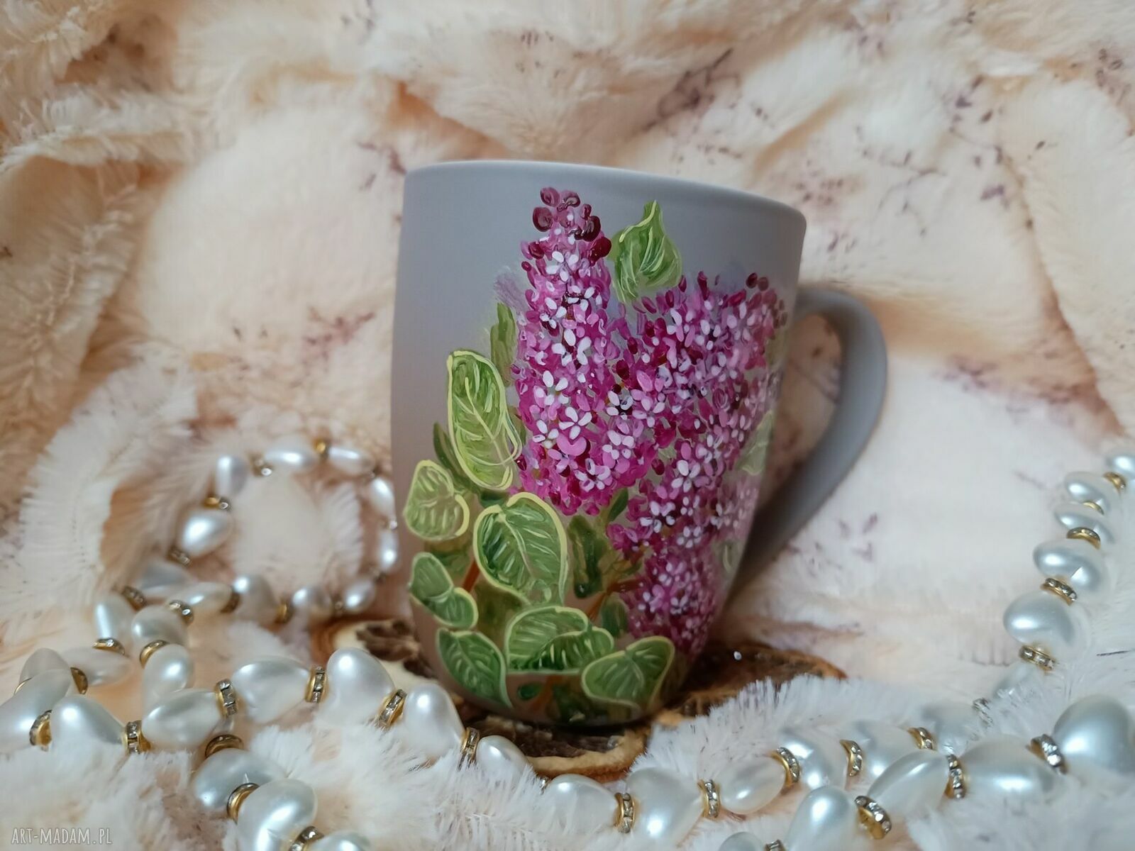 Kubek z bzami - ręcznie malowana porcelana 300 ml