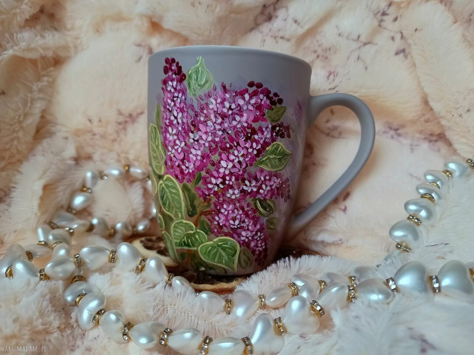 Kubek z bzami - ręcznie malowana porcelana 300 ml