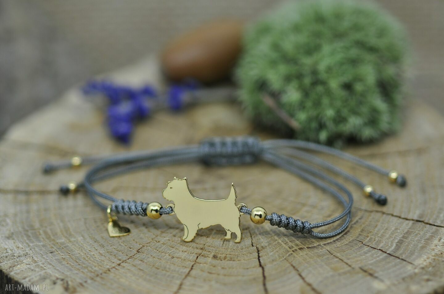 Bransoletka z psem Cairn terrier ze srebra 925 pozłacanego - na szczęście
