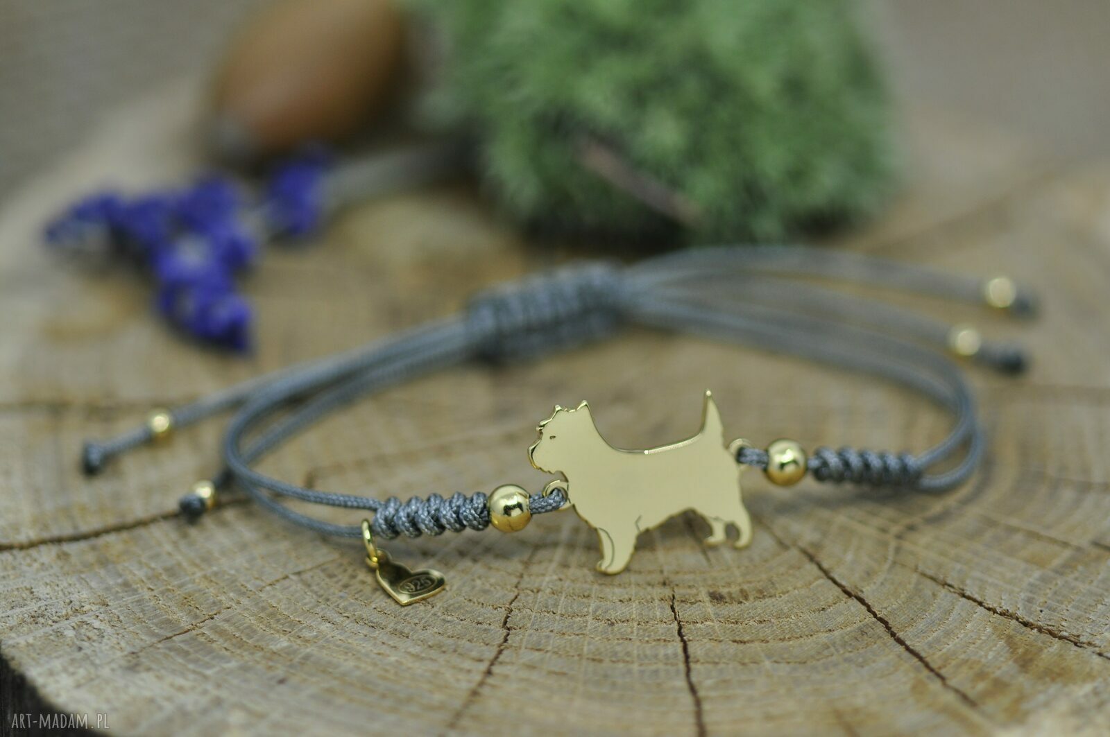 Bransoletka z psem Cairn terrier ze srebra 925 pozłacanego - na szczęście