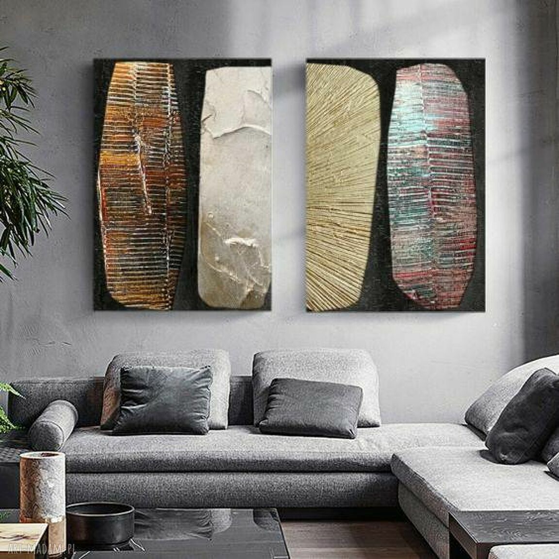 Callanno - duży dyptyk 2 obrazów strukturalnych na płótnie 70x100 cm