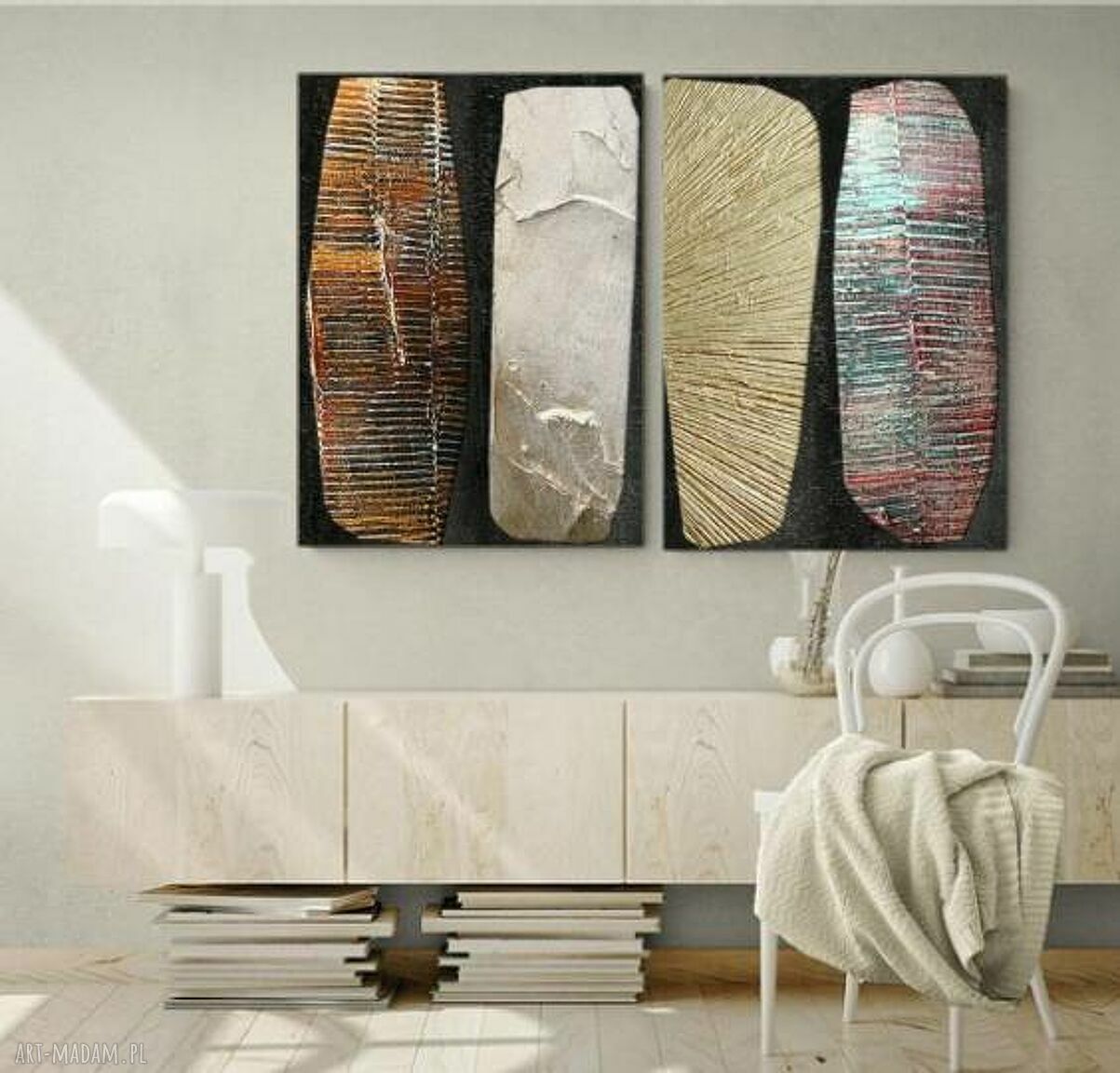 Callanno - duży dyptyk 2 obrazów strukturalnych na płótnie 70x100 cm