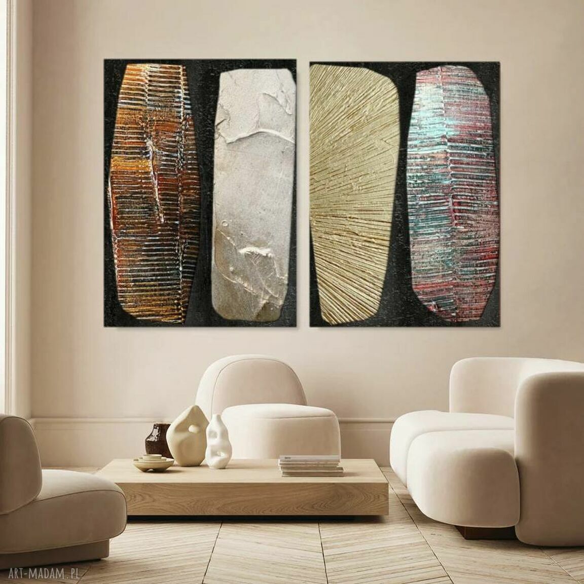 Callanno - duży dyptyk 2 obrazów strukturalnych na płótnie 70x100 cm