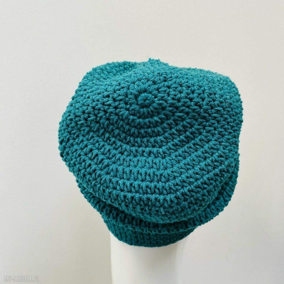 Cienka czapka przejściowa Smerf szmaragdowa S/M - handmade