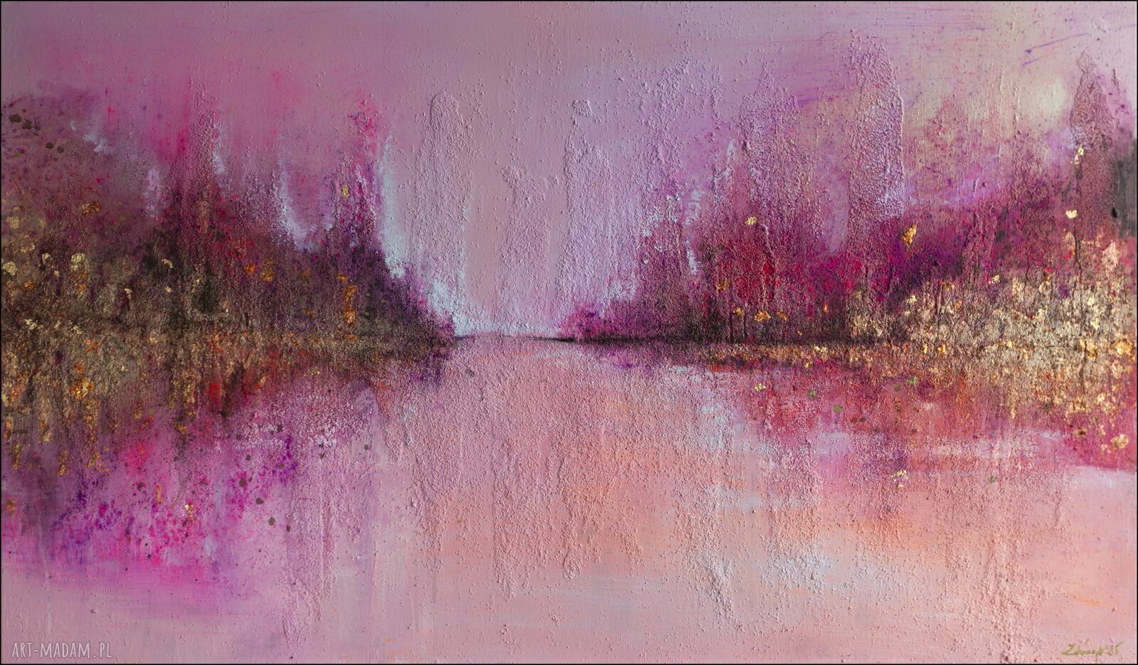Candy Sky - obraz strukturalny do sypialni ze złotem i miedzią (120x70 cm)