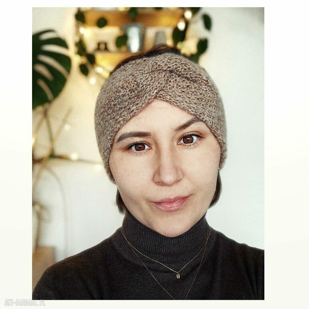 Opaska cappuccino z Baby Alpaki i merino - ciepła i miękka na wiosnę