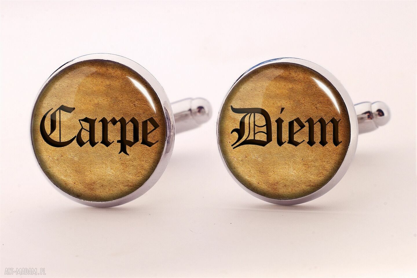 Carpe Diem - spinki do mankietów ręcznie robione ze szkłem powiększającym