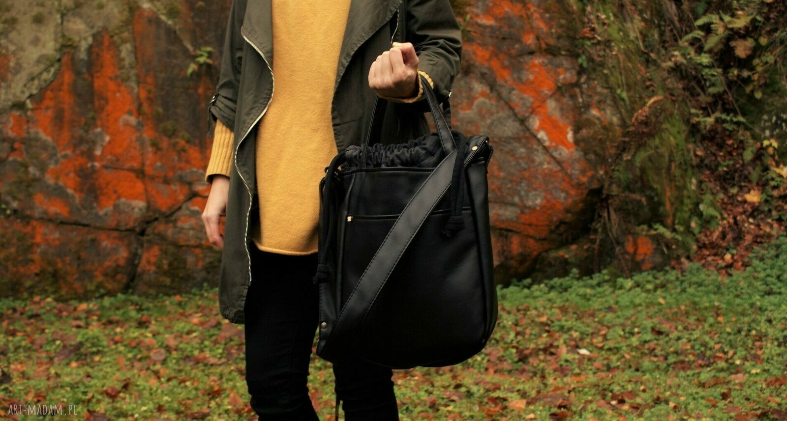 Miniks czerń grafit boho hobo vegan torebka torba casual zgrabna