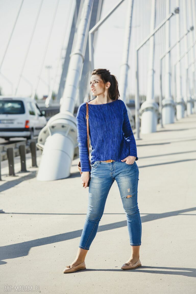 Casualowa bluzka z dzianiny Hermina - dekolt łódeczka S-XL