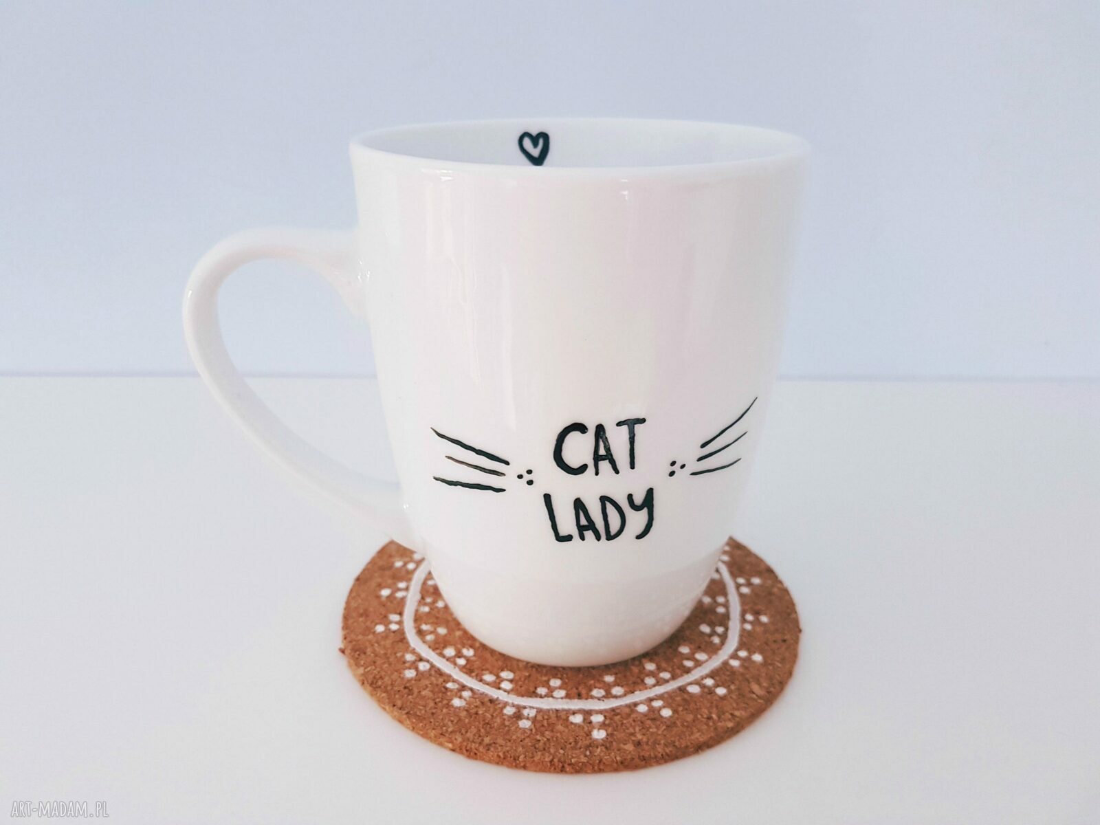 Kubek kociary cat lady kot catlady meow biały ręcznie malowany