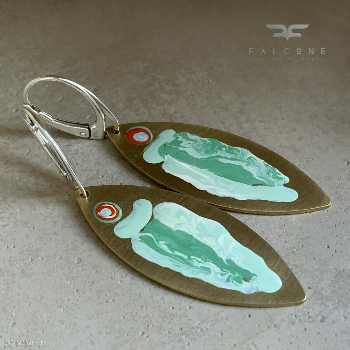 Kolczyki Celadon Fish & Red Eye Accent z mosiądzu i srebra 925
