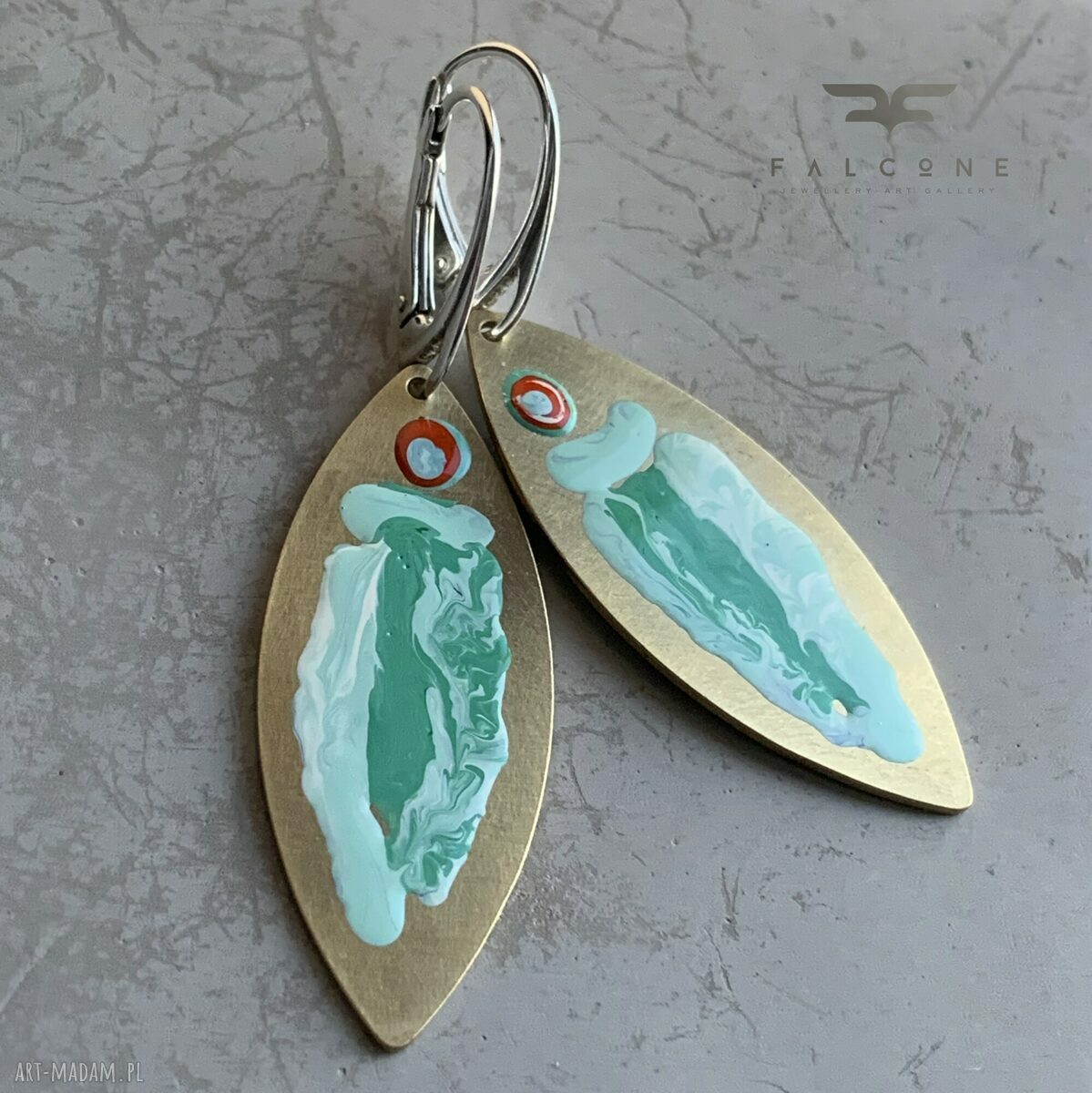 Kolczyki Celadon Fish & Red Eye Accent z mosiądzu i srebra 925