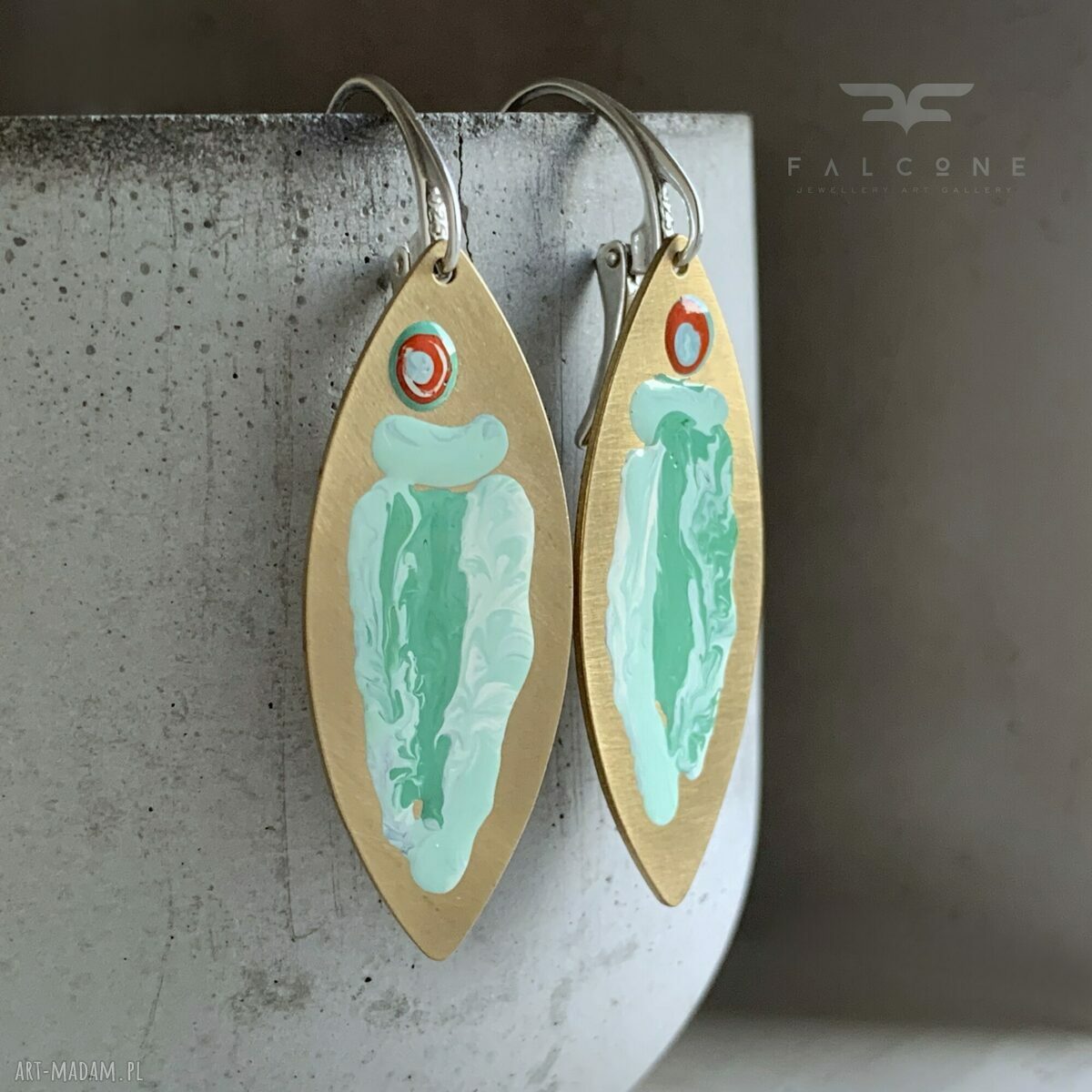 Kolczyki Celadon Fish & Red Eye Accent z mosiądzu i srebra 925