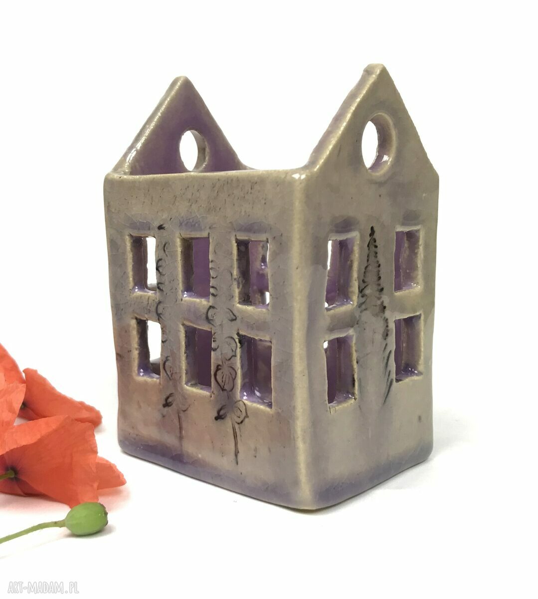 Ceramiczny domek na kredki - ręcznie robiony organizer na biurko