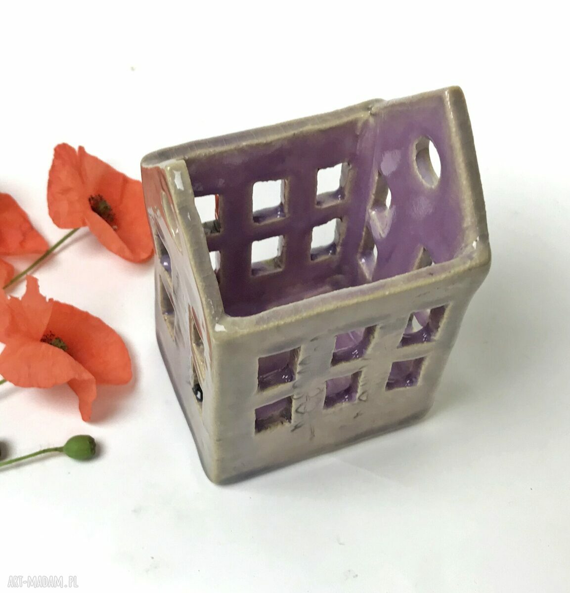 Ceramiczny domek na kredki - ręcznie robiony organizer na biurko