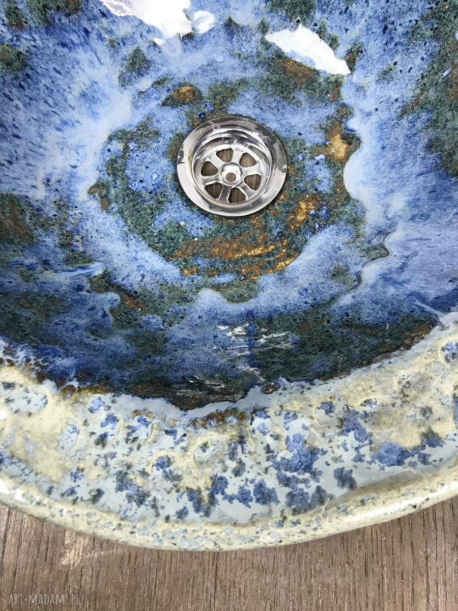 Ceramiczna błękitna umywalka nablatowa handmade