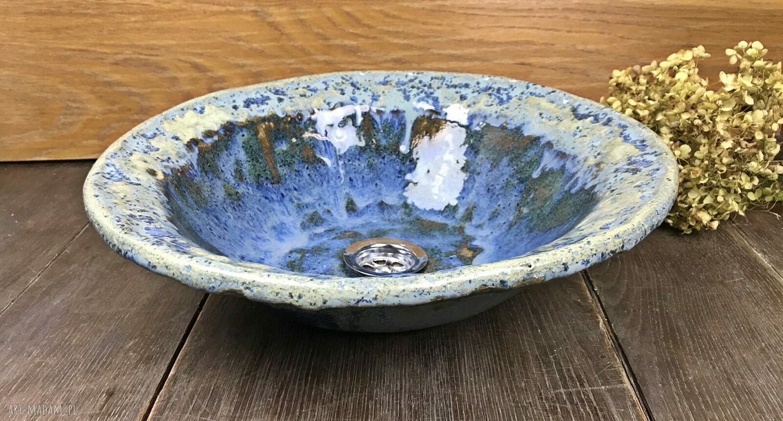 Ceramiczna błękitna umywalka nablatowa handmade