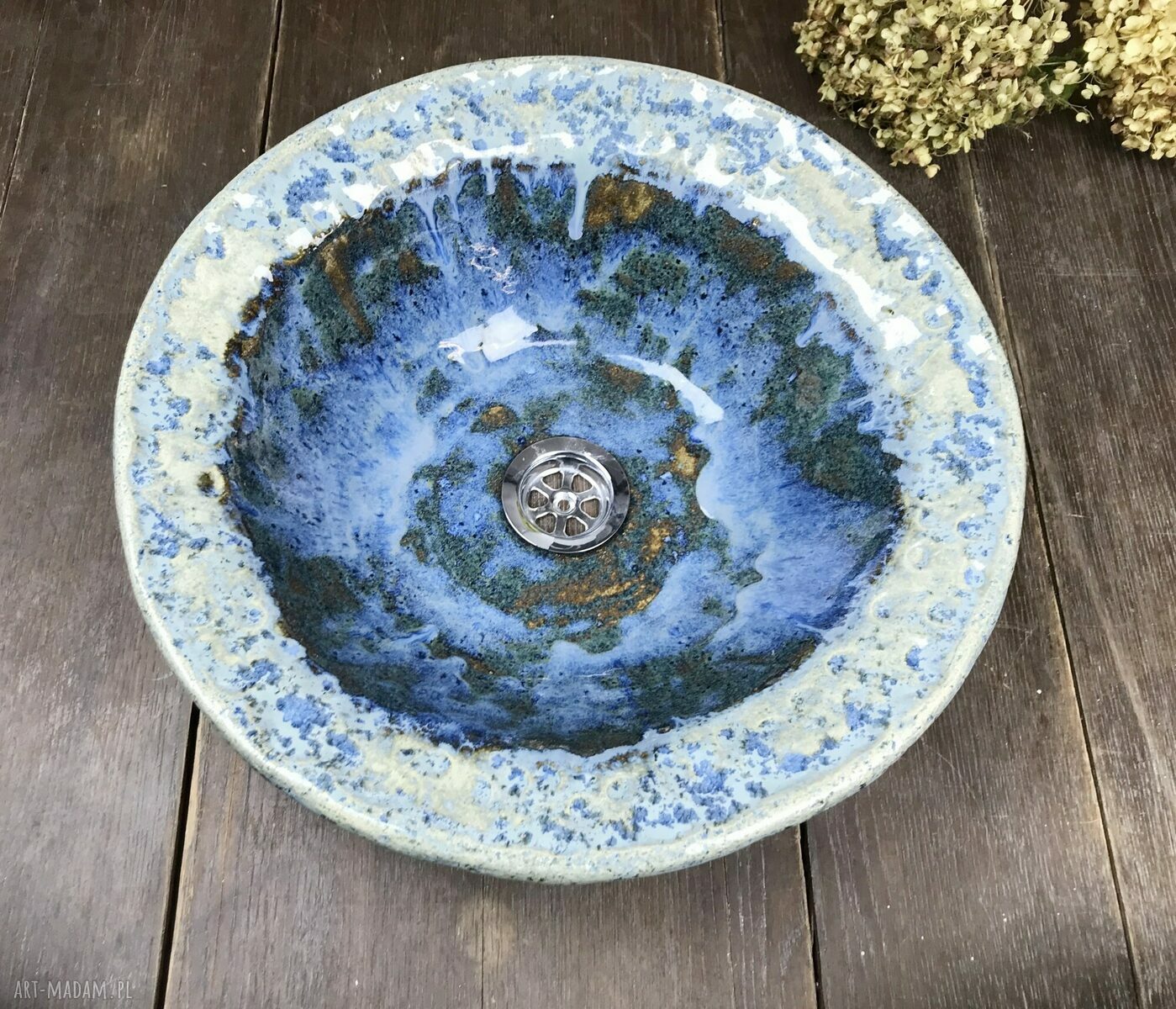 Ceramiczna błękitna umywalka nablatowa handmade