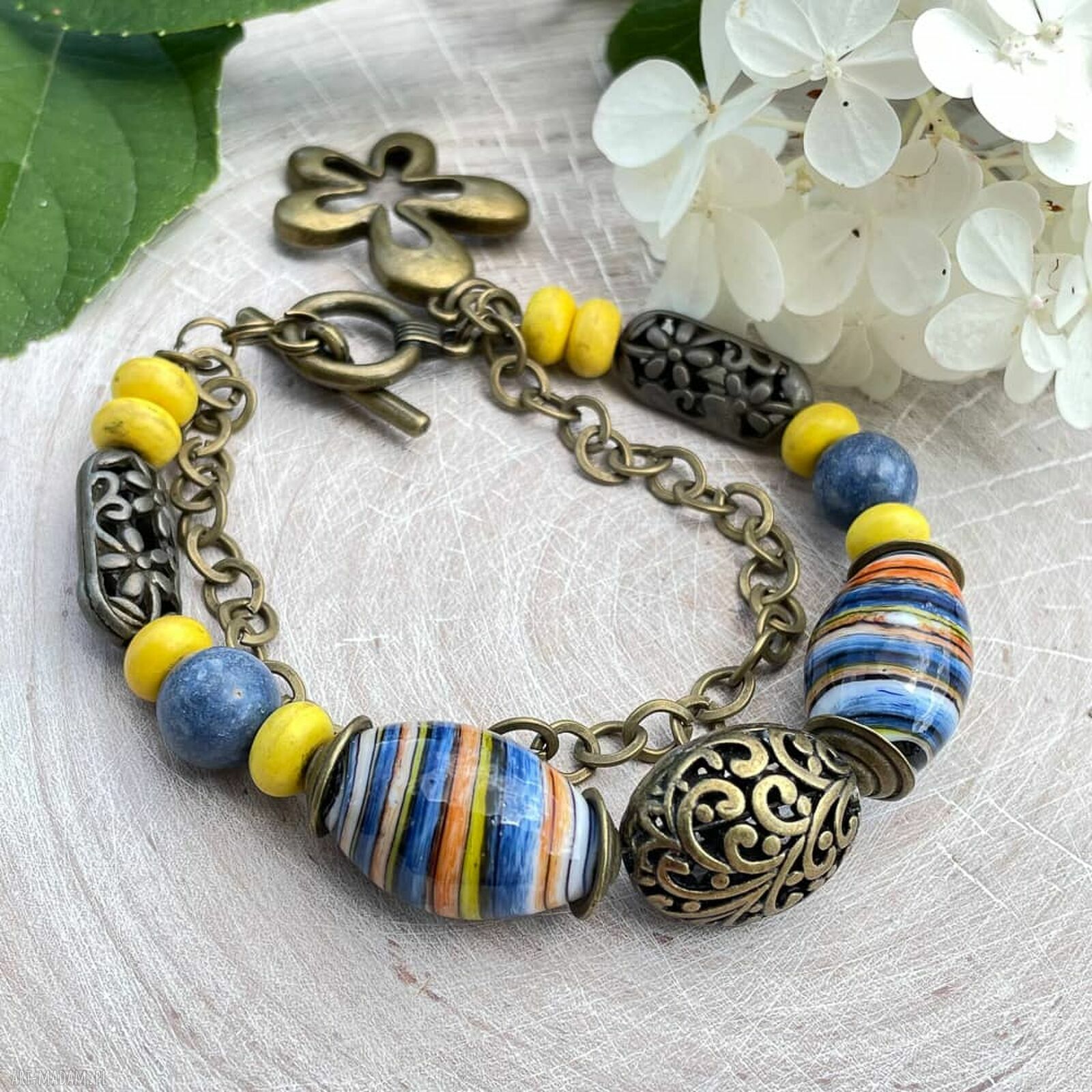 Ceramiczna bransoletka żółto-niebieska w stylu retro Herbarium Jewelry