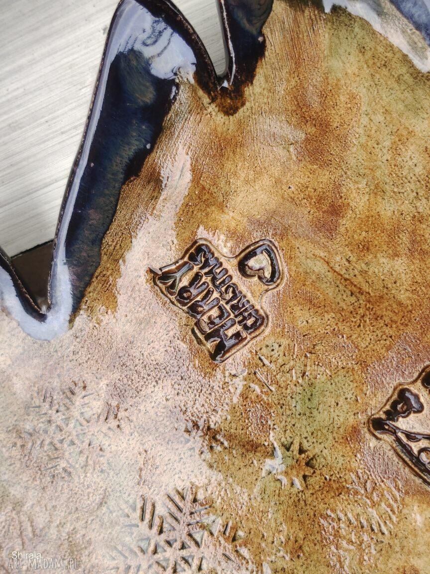 Ceramiczna choinka - talerz i patera z zimowymi skrzatami (c 825)