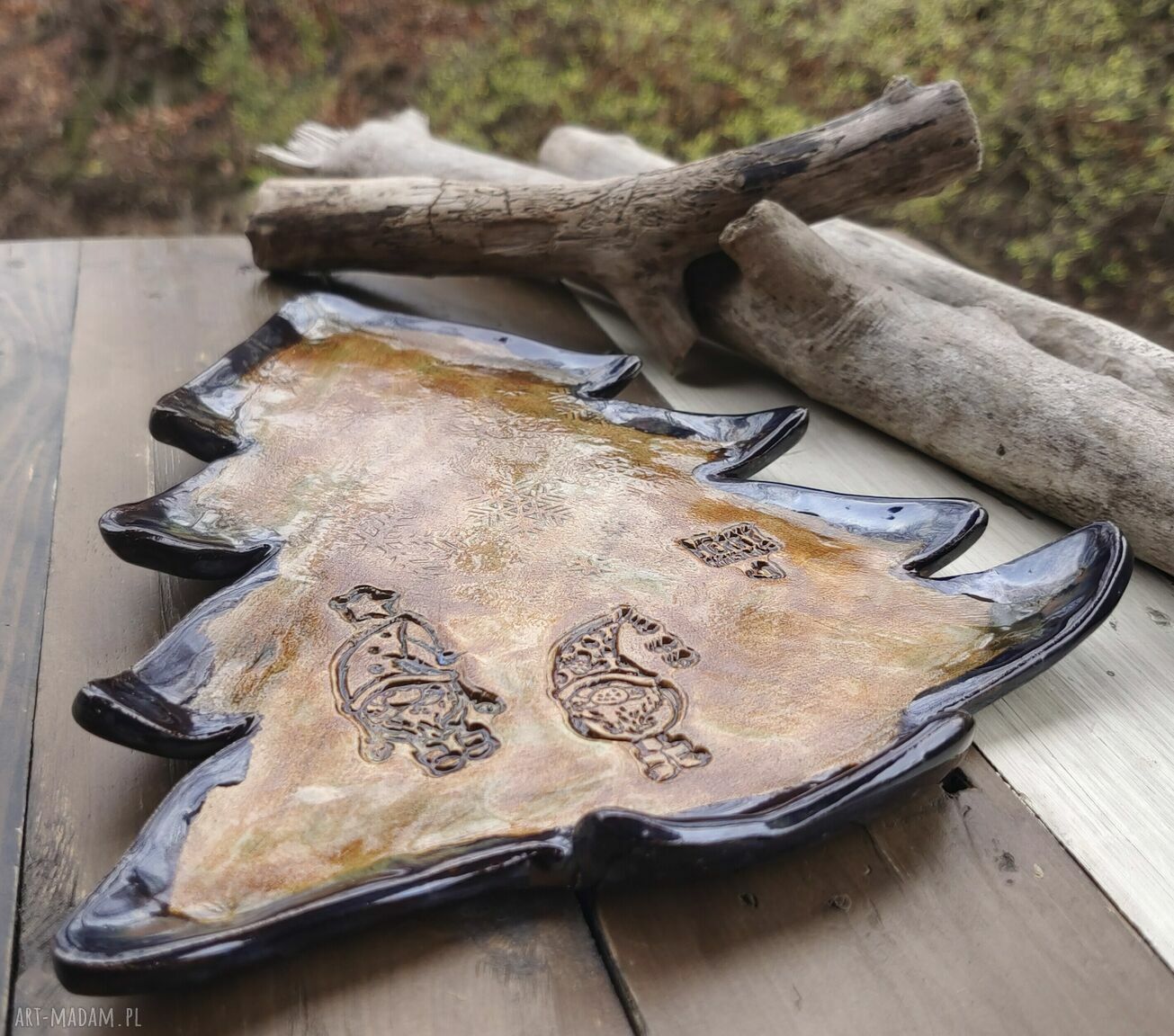 Ceramiczna choinka - talerz i patera z zimowymi skrzatami (c 825)