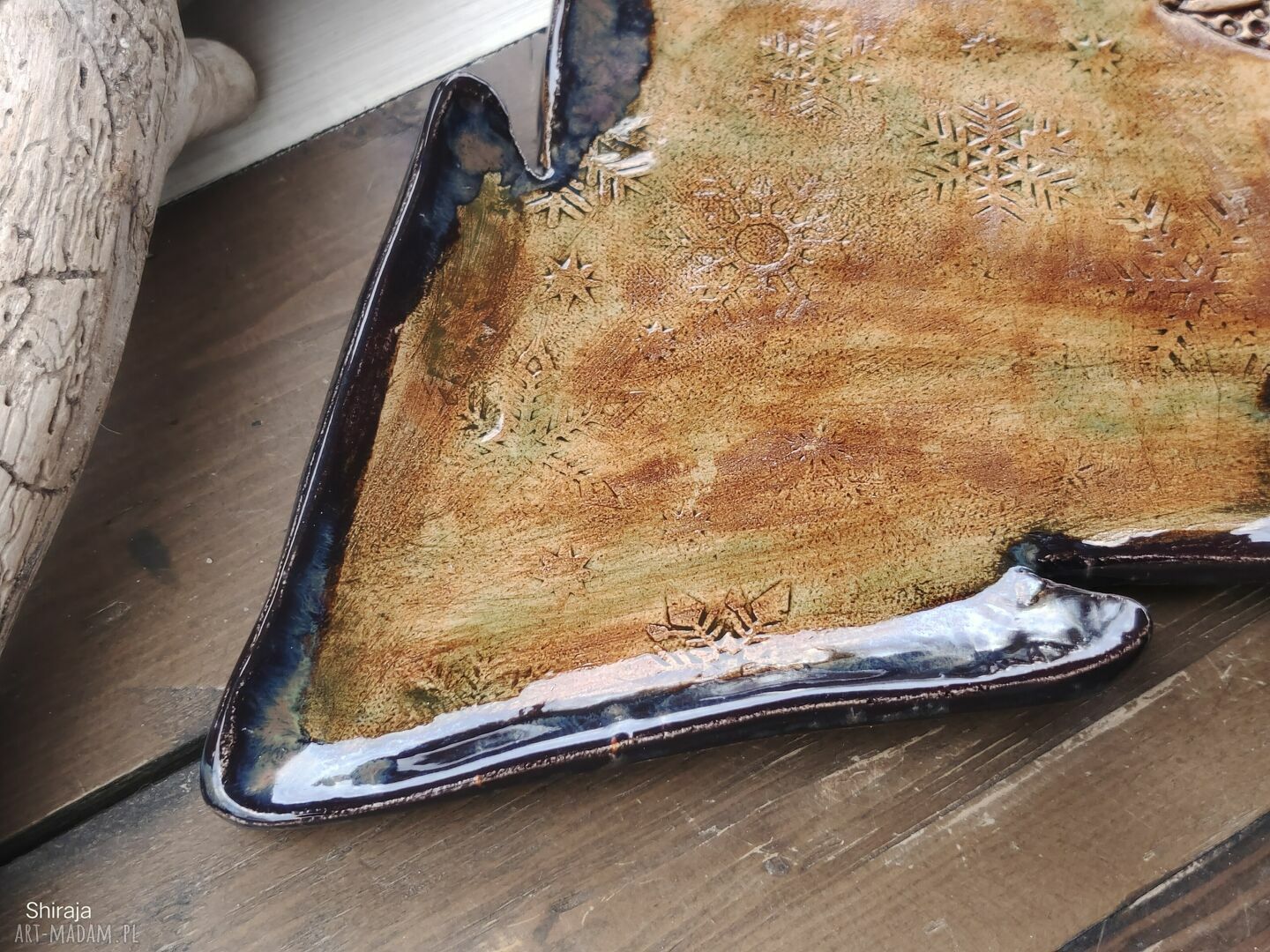 Ceramiczna choinka - talerz i patera z zimowymi skrzatami (c 825)