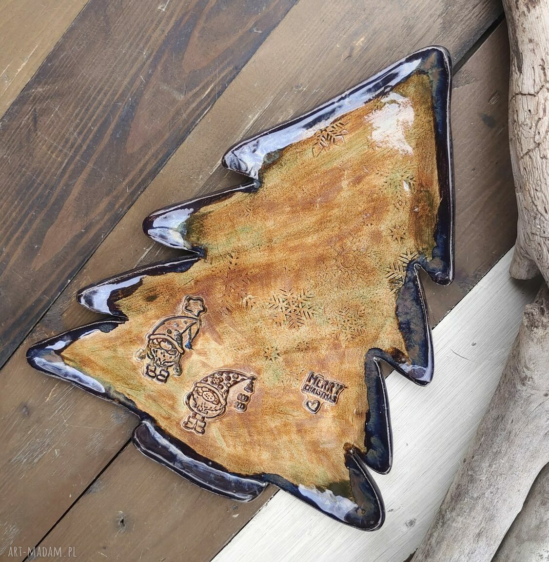Ceramiczna choinka - talerz i patera z zimowymi skrzatami (c 825)