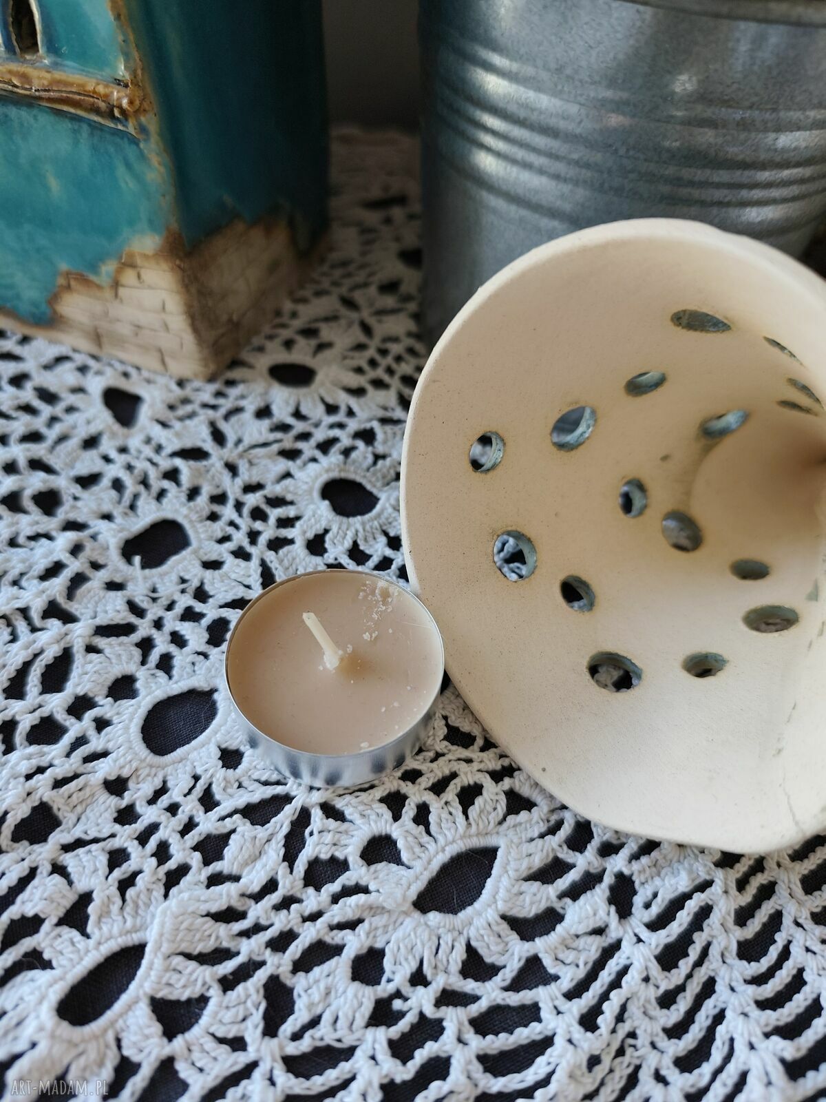 Choinka ceramiczna - lampion w kolorze malachit (13 cm)