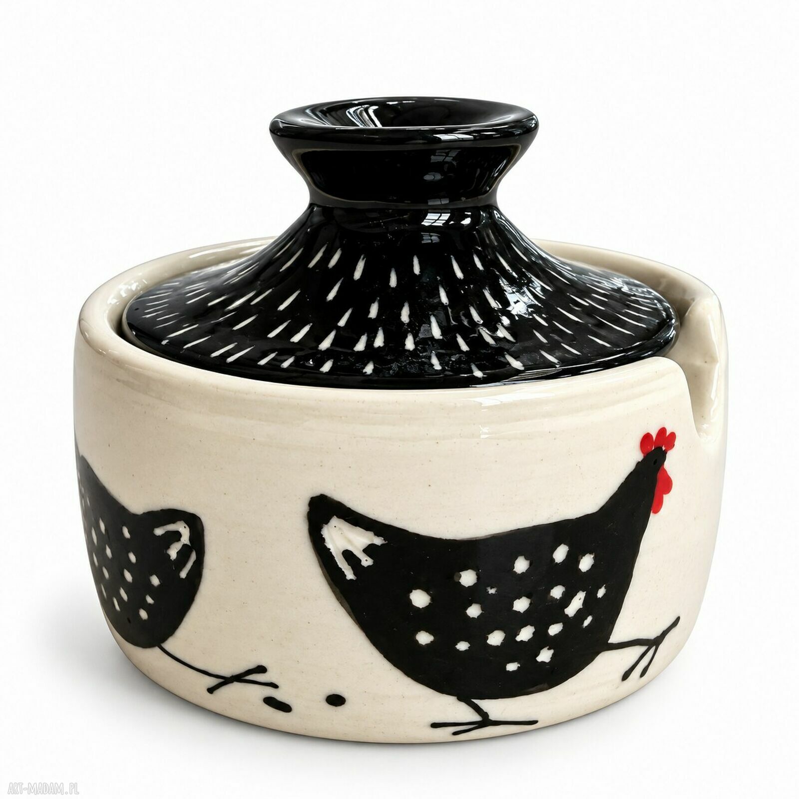 Ceramiczna cukierniczka z kurkami - ręcznie wykonana z pokrywką