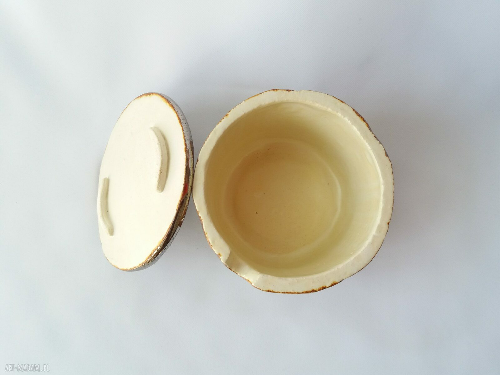Cukierniczka ceramiczna ręcznie formowana - indyjski wzór i złoto-brązowe szkliwo