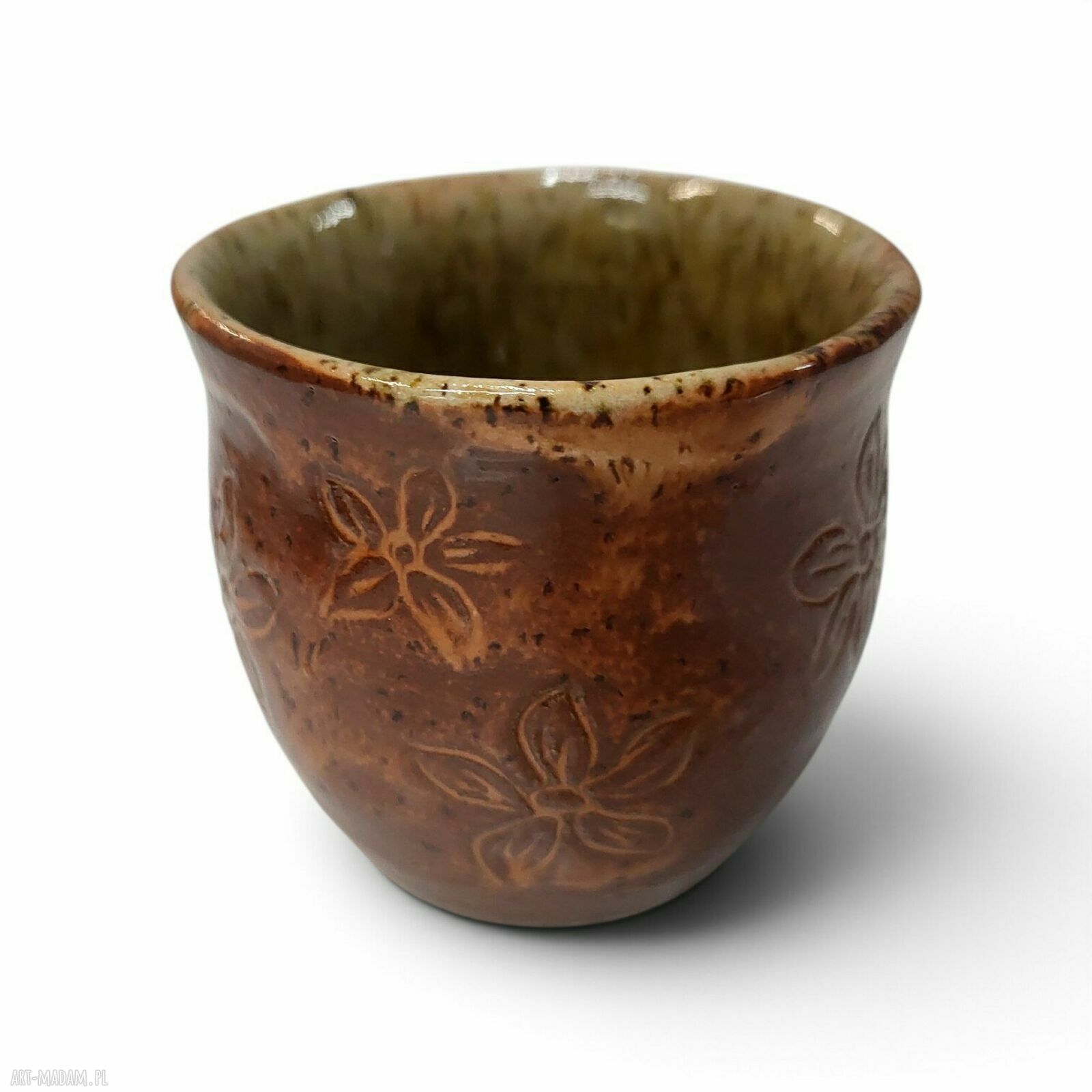 Ręcznie robiona ceramiczna czarka z kwiatowym motywem