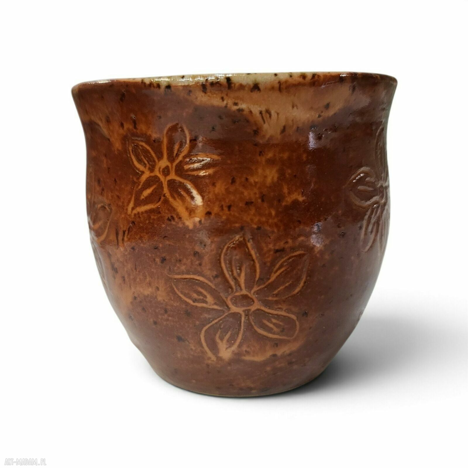 Ręcznie robiona ceramiczna czarka z kwiatowym motywem