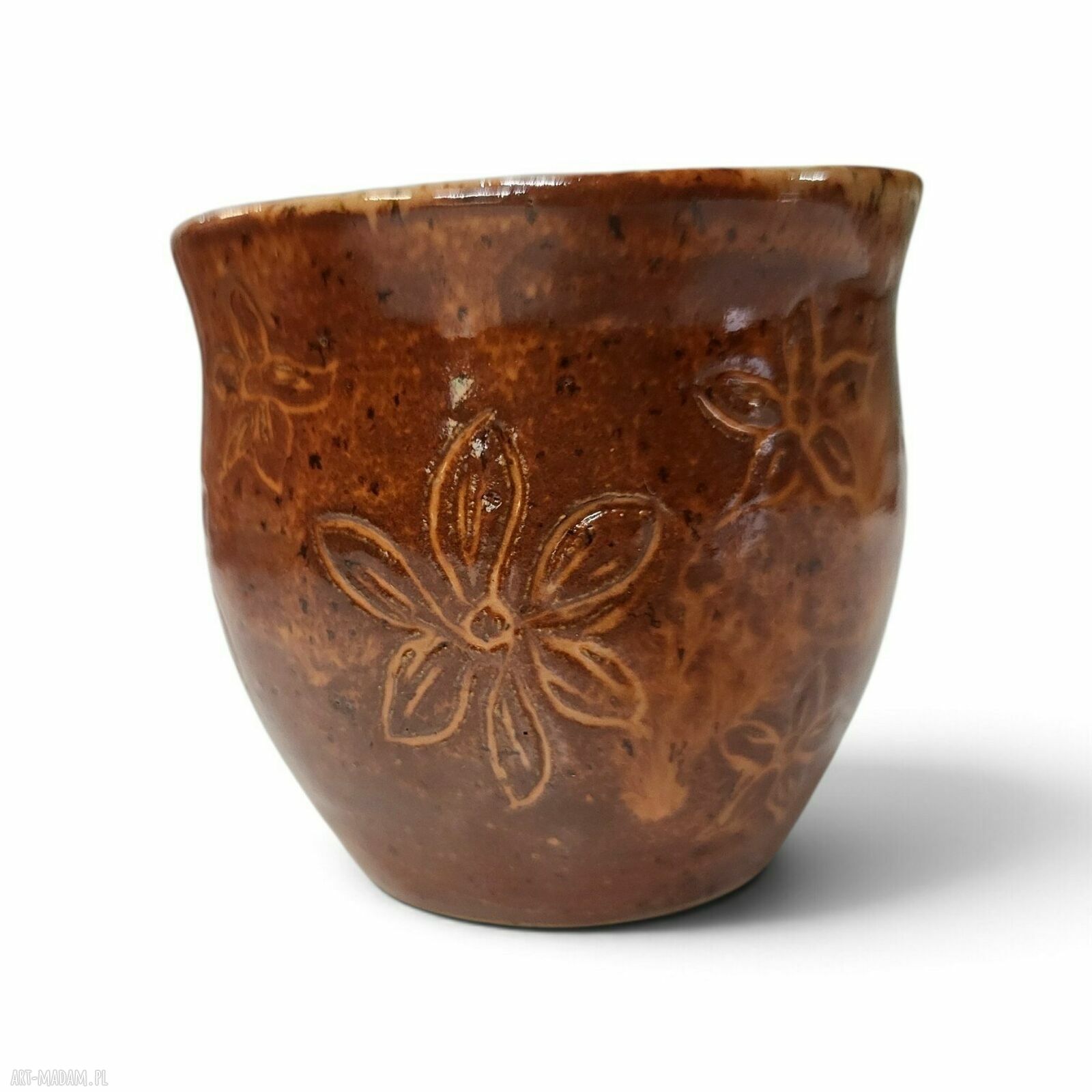 Ręcznie robiona ceramiczna czarka z kwiatowym motywem